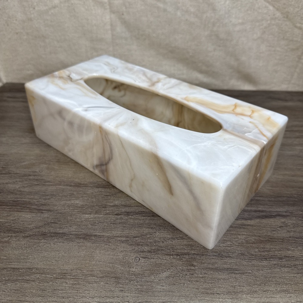 Faux‎ Marble Vintage Acrylic Lucite Plastic Tissue Box Cover Cream Tan